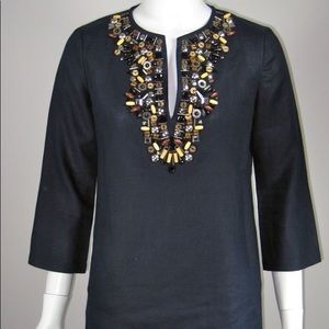 Michael Kors Beaded Tunic Blouse Navy Small